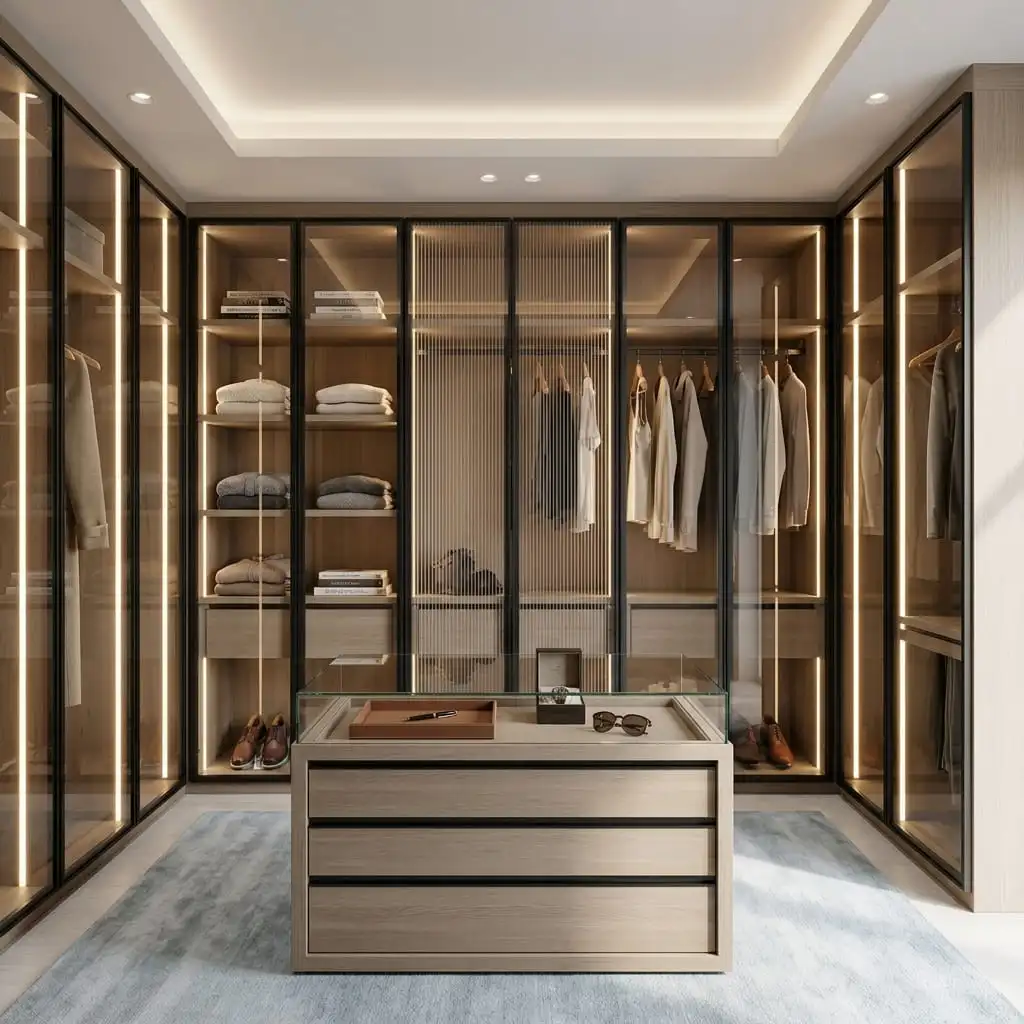Dressing sur mesure visible depuis un intérieur en bois